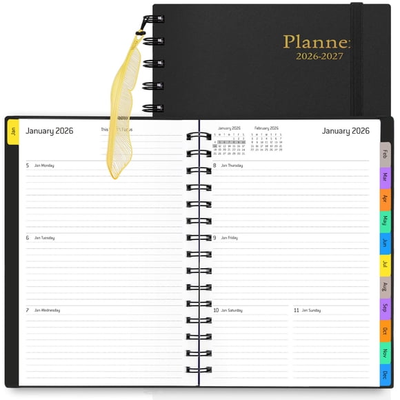Planificador Winkooy 2026-2027, 18 meses semanal/mensual, tamaño A5, negro