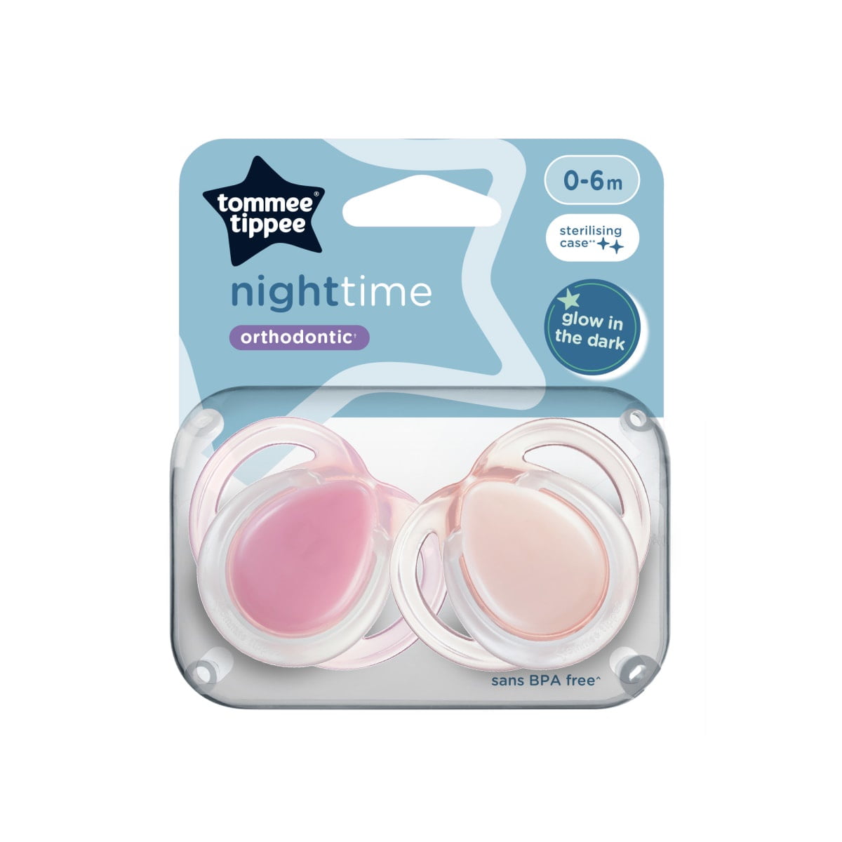 Tommee Tippee - Chupete De Silicona Night Time 0 6 Meses Brilla En La Oscuridad Rosado