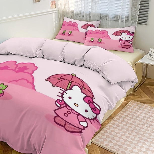 Cute Hello Kitty Bedding Sets for Girl Women Twin Size Comforter Set
