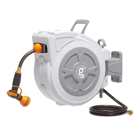 Giraffe Tools - Carrete Retráctil Para Mangueras Con Forma De Jirafa, 1/2 X 20 M, Con Boquilla De 9 Funciones