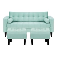 Bodevir - Sofa Retro 3C + 2 Pouf Felpa 00 Verde Agua