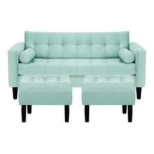 Bodevir - Sofa Retro 3C + 2 Pouf Felpa 00 Verde Agua