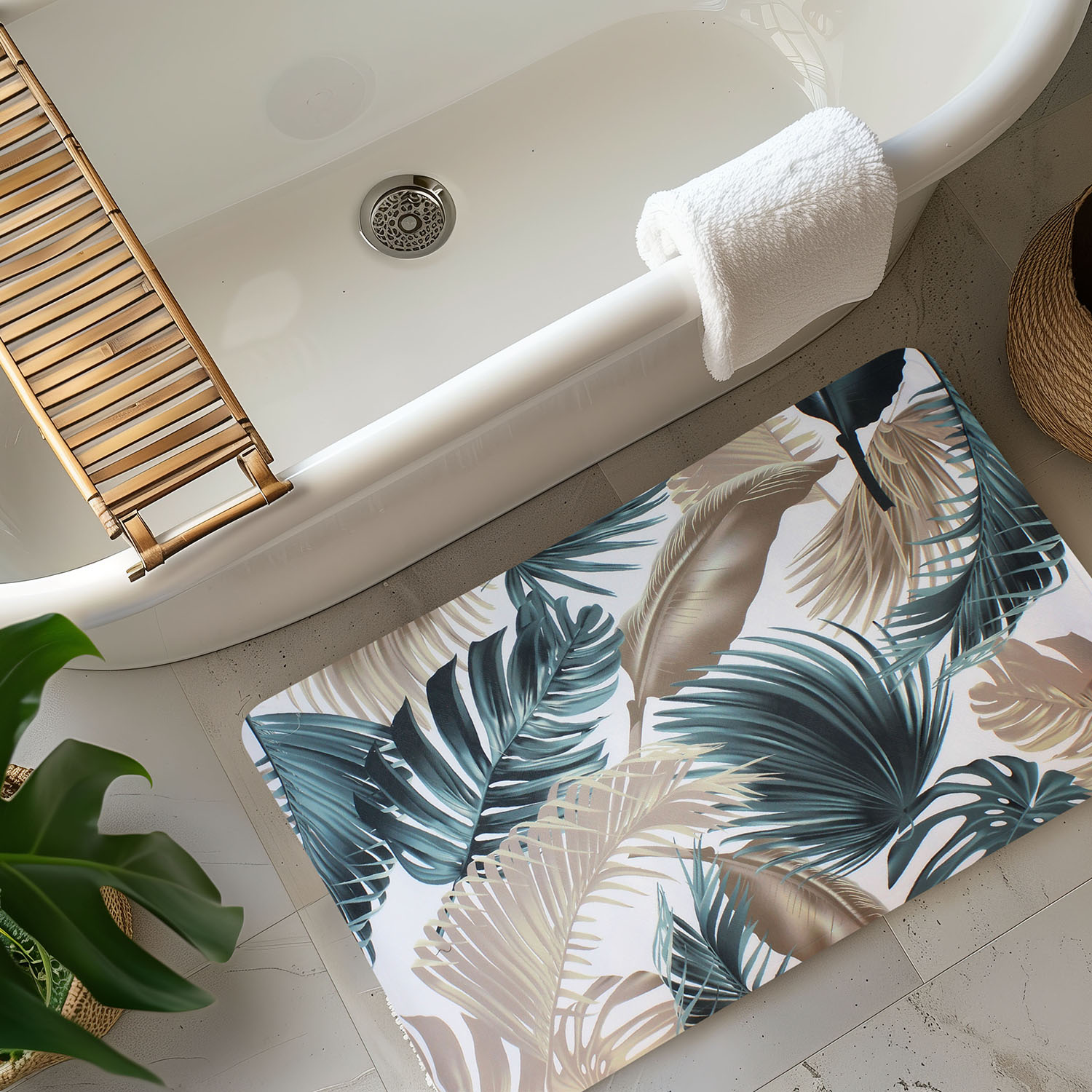 Alfombra De Baño Nautica Home Pvc Antideslizante 39X69Cm Hojas Tropicales