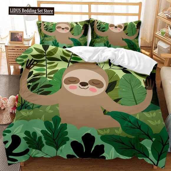 v1365 Bed Sheets Sloth Duvet Cover Set Cartoon Space Sloth Bedding Set Sloth Animal Comforter Cover Double Queen King Size Polyester Quilt Cover 3-Piece Bedding Set (1 Duvet Cover + 2 Pillow Shams) Be