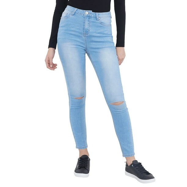 Jeans Mujer Skinny Destroyed Azul Claro Corona