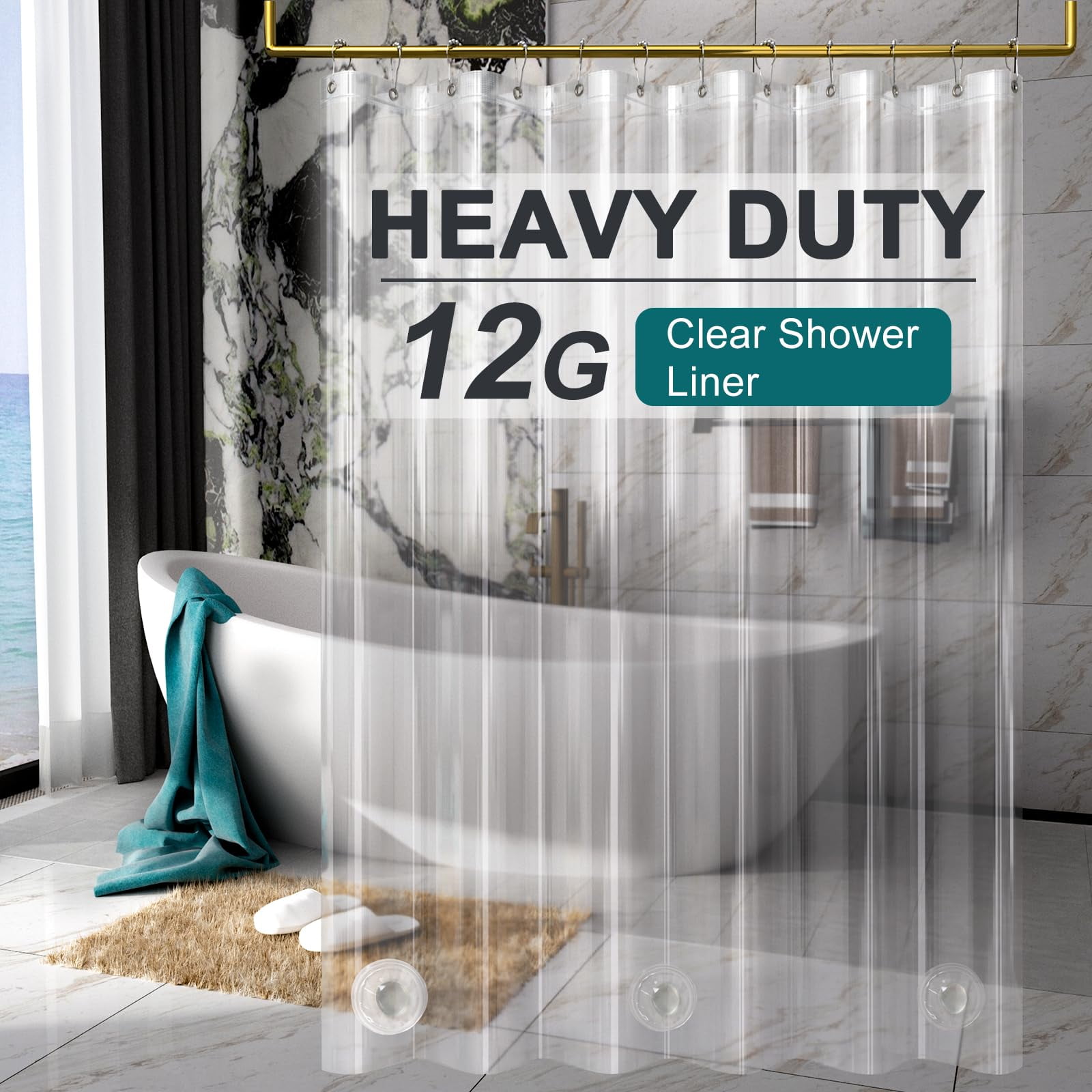 Forro De Cortina De Ducha Amazerbath, Resistente, Calibre 12, 180 X 210 Cm