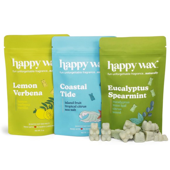 Cápsulas de cera de soja Happy Wax 170 g Pack de variedad – 3 aromas