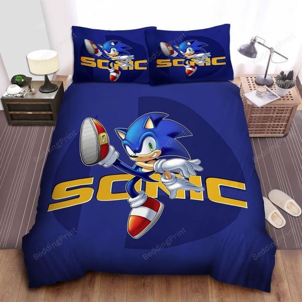 Sonic The Hedgehog Logo Quilt Duvet Cover Set Kids Super 3-Piece Bedding Set (1 Duvet Cover + 2 Pillow Shams)