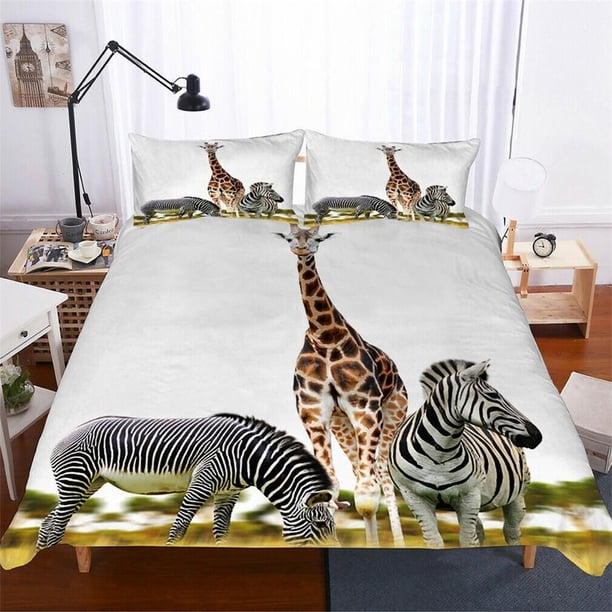 Giraffes Safari Animals Quilt Duvet Cover Set Bedding Bedspread 3-Piece Bedding Set