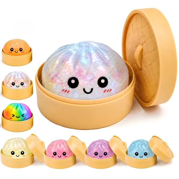 Squishy de dumpling con glitter Binkahui con caja tipo vaporera