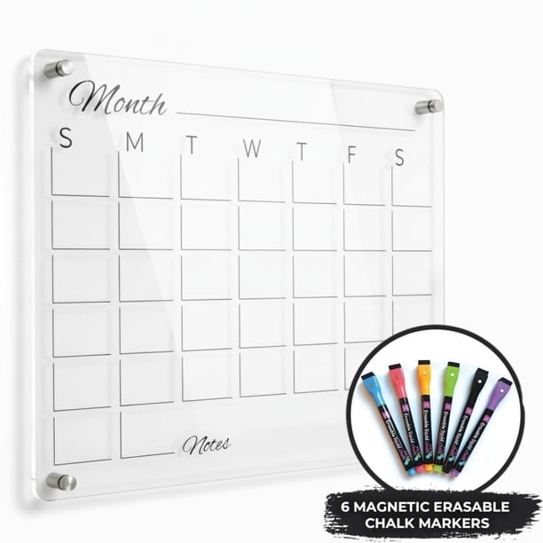 Calendario de pared Locktrendz 42 × 34 cm de acrílico reutilizable con marcadores magnéticos