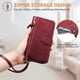 thumbnail image 2 of Funda tipo cartera para TCL 30Z con bolsillo con cremallera, tarjetero, soporte, correa para la muñeca y tapa de cuero Rojo, 2 of 5