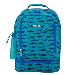 Mochila Y Bolsa De Almuerzo Aislada 2-En-1 Bentgo Kids Prints - Duradera, Ligera, Estampados Coloridos Para Niñas Y Niños, Tela Resistente Al Agua (Tiburón)