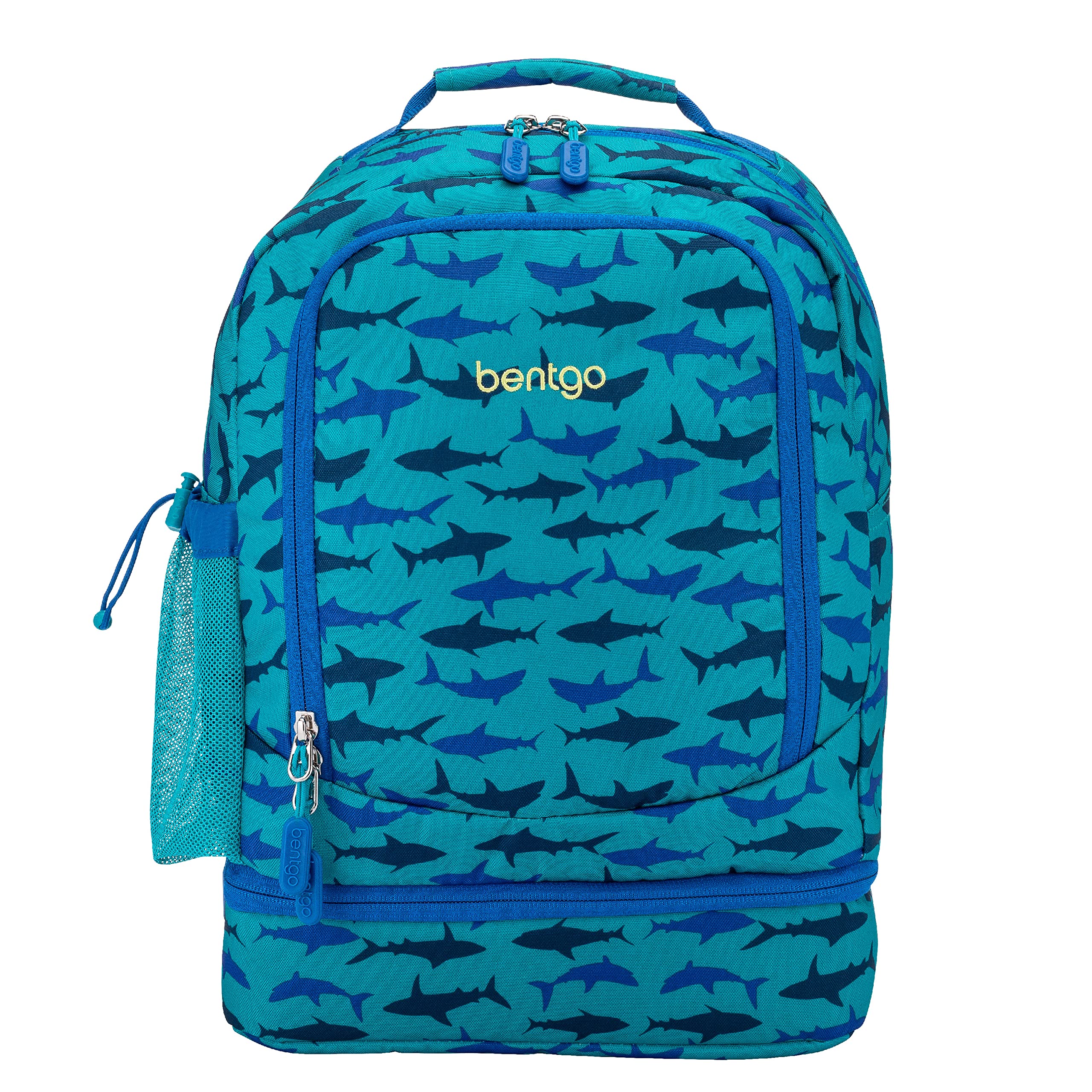 Mochila Y Bolsa De Almuerzo Aislada 2-En-1 Bentgo Kids Prints - Duradera, Ligera, Estampados Coloridos Para Niñas Y Niños, Tela Resistente Al Agua (Tiburón)