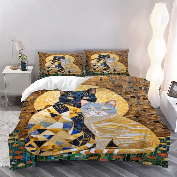 3pcs Art Cat Decoration Painting Themed Bedding Set | Includes 1 Duvet Cover and 2 Pillowcases Polyester
