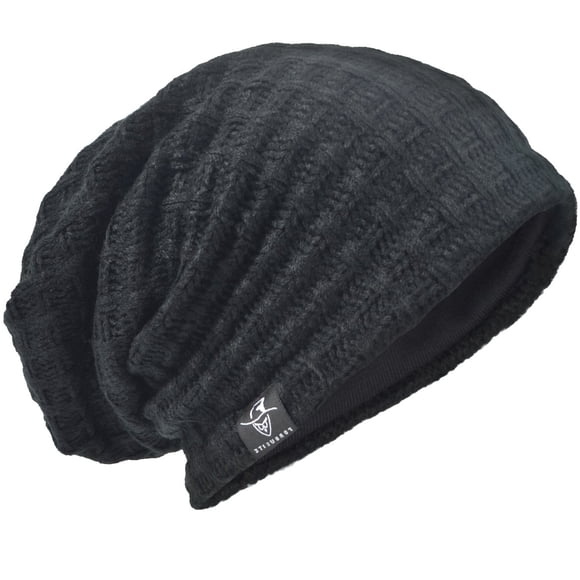 Gorra Slouchy Beanie VECRY de punto a ganchillo para hombre (negro a cuadros)