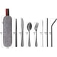 thumbnail image 2 of Utensilios portátiles, juego de cubiertos para viajes y camping, 8 piezas que incluye cuchillo, tenedor, cuchara, palillos, cepillo de limpieza y pajitas, estuche portátil, juego de cubiertos de acero, 2 of 7