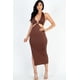 thumbnail image 1 of Vestido Midi con Escote Halter, Espalda Doble con Lazo y Abertura en el Muslo, Color Marrón Oscuro Talla L, 1 of 5