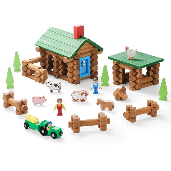 Set de cabaña de troncos de juguete SainSmart Jr. Edificio agrícola de madera, 122 piezas