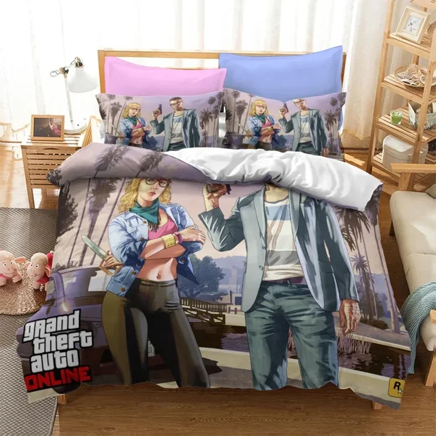Game Grand Theft Auto V Bedding Set Boys Girls Duvet Cover Pillowcase Bed Kids Adult Home Textileextile Bed Sheets