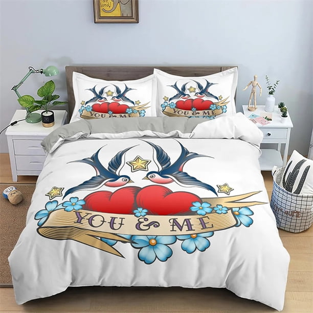 x2092 Bed SheetsYou and Me Duvet Cover Valentine Theme for Couple Adults Creative Couple Romantic Marry Bedroom Decoration Polyester Quilt Cover 3-Piece Bedding Set (1 Duvet Cover + 2 Pillow Shams) nj
