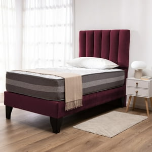 Colbox - Cama Europea Valencia P + Respaldo Cadiz 1 Pl Felpa Burdeo