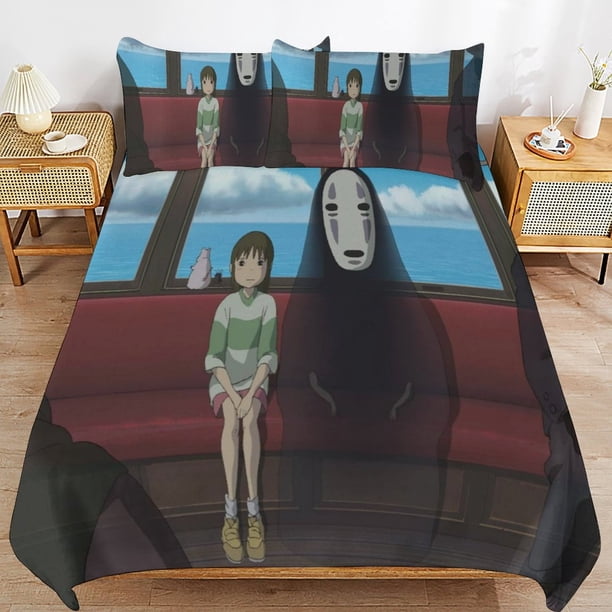 Spirited Away 3 Piece Anime Comforter Bedding 1 Set Super Soft Quilt Cover with 2 Pillowcases Funny Merch Anime Gifts for Girls Boys Kids Adults