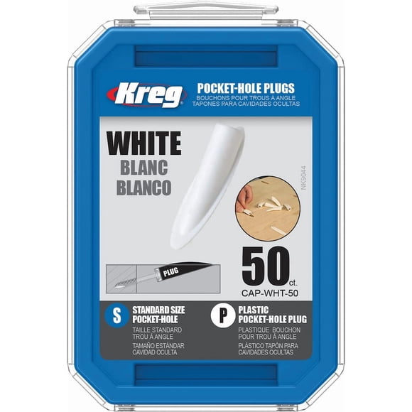 Tapones para agujeros de bolsillo KREG CAP-WHT-50 de plástico blanco, 50 piezas