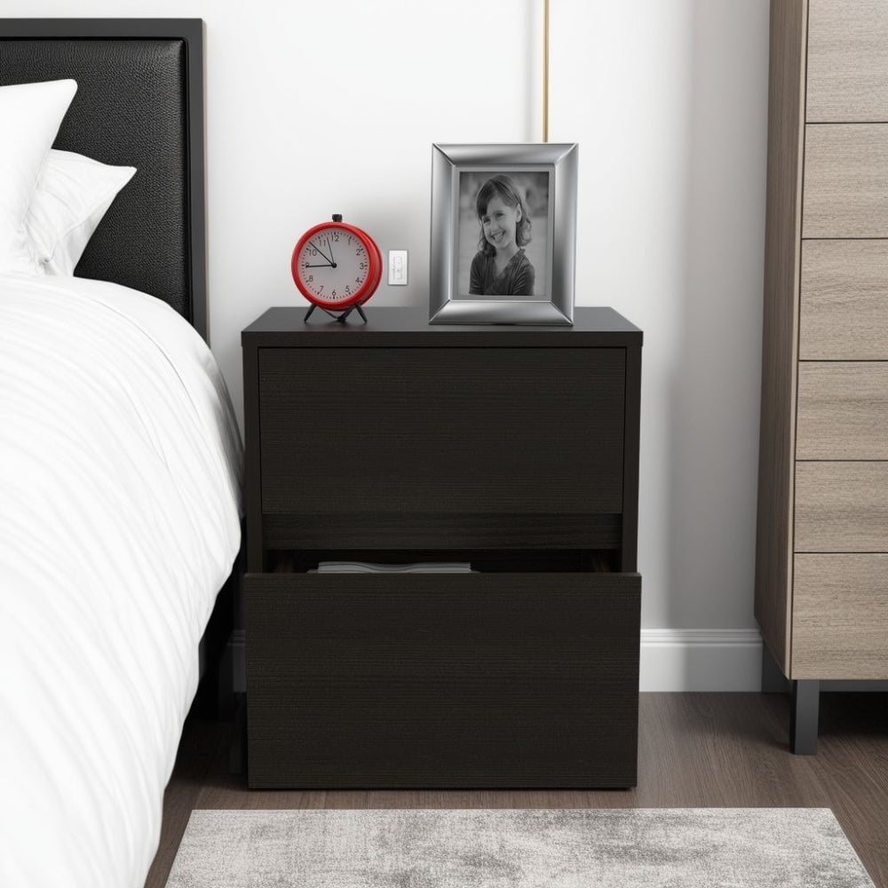 Tuhome - Velador Trivor 2 Cajones Wengue 47x40x32 Cm