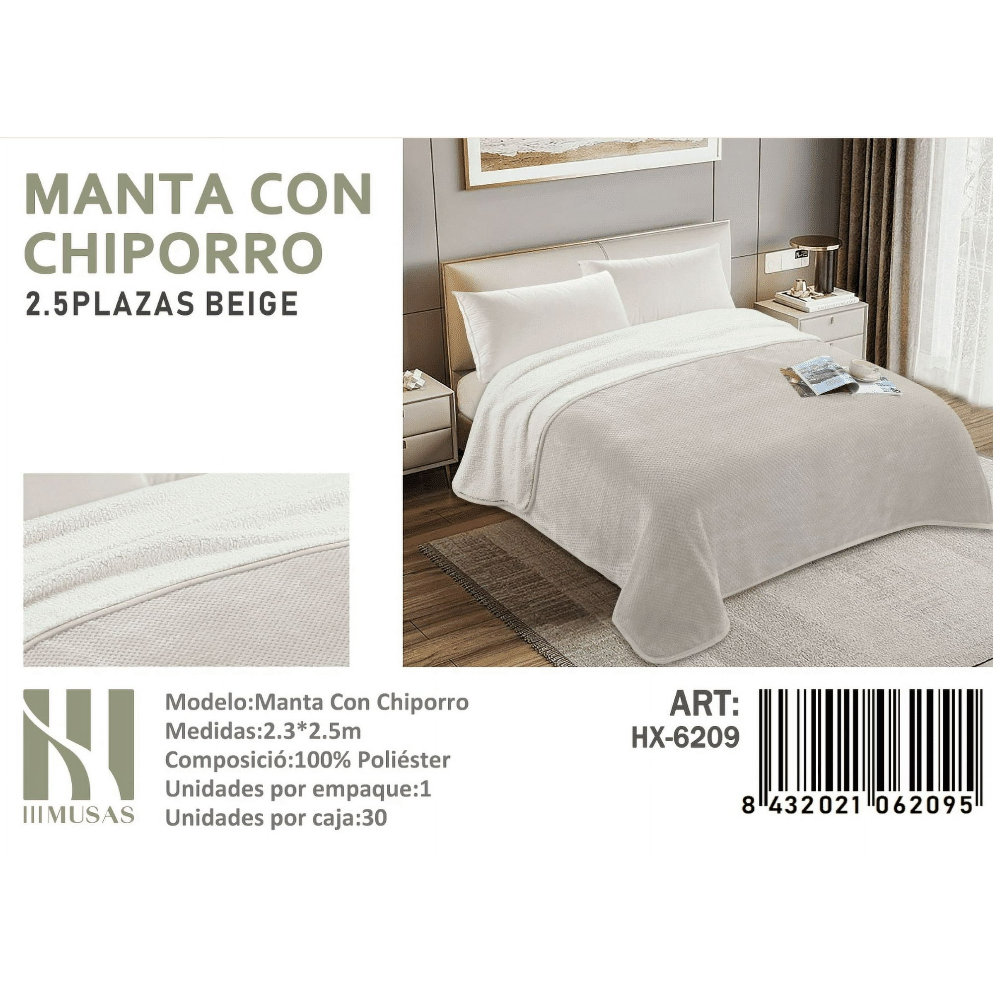 Mundo Shopping - Manta Frazada Con Chiporro Diseño Liso King Beige