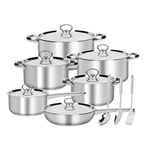 Genérico - Juego De Batería De 15 Piezas, Cocina, Acero Inoxidable, Plateado