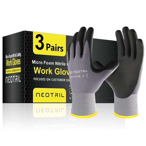 Guantes De Trabajo De Seguridad Con Revestimiento De Nitrilo Microespuma 3 Pares