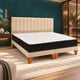 thumbnail image 2 of Cama europea King Mueblería Draje, lino beige, respaldo lineal, con colchón, 2 of 5