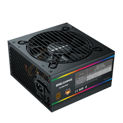 Fuente De Poder Esgaming Es-Rgb750W, Cables Fijos, Certificada 80 Plus Bronze, Atx