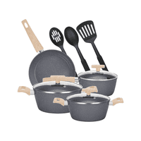 Importclick - Juego Batería 10 Piezas Cocina Granito Menaje Antiadherente Pmm Negro