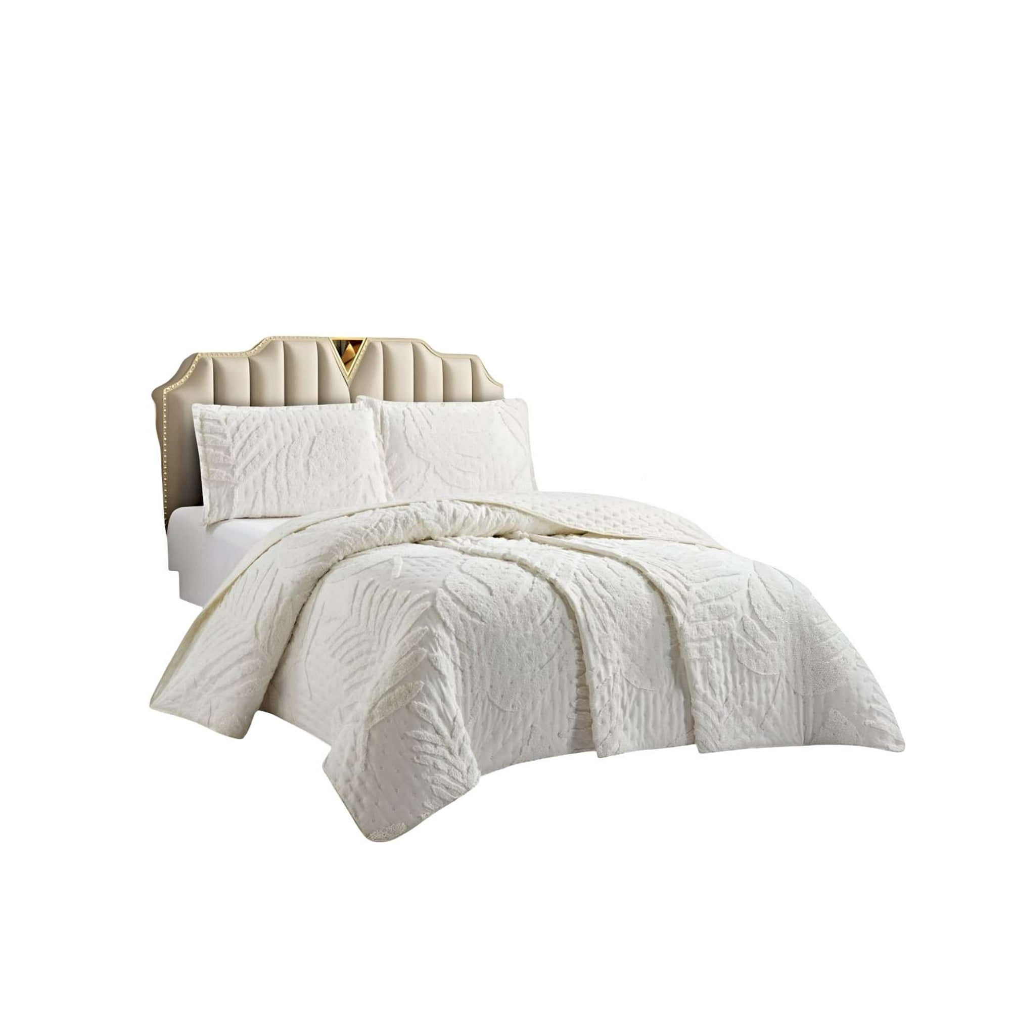 Teng Fei - Cubrecama Quilt Verano Hoja Tufting Plaza Y Media Blanco