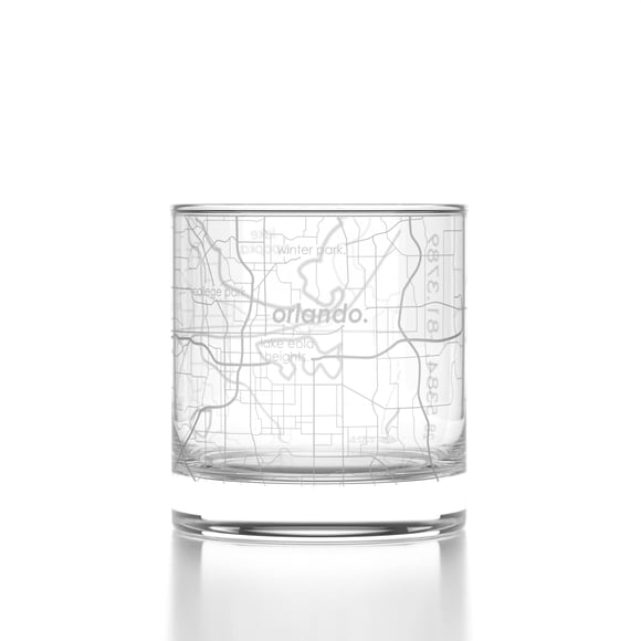 Vaso de Whisky Well Told con Mapa Grabado de Orlando Florida 325 mL