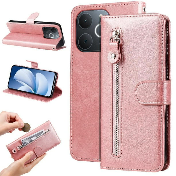 Funda con Cremallera para Realme Narzo 80 Lite 4G, Carcasa Cartera de Cuero PU con Soporte y Tarjetero