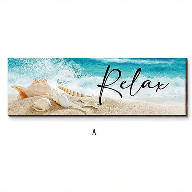 1pc Relax and Soak in the Ocean with this Wooden Bathroom Wall Decor - Includes Seashell and Starfish Designs for a Beachy Vibe - Perfect for Bedroom, Entrance, and Bathroom Decor