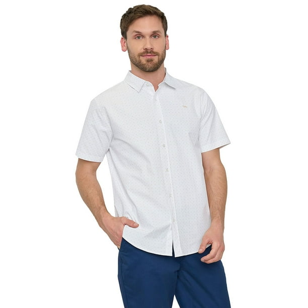 Camisa Hombre Mini Print Manga Corta Navy Corona
