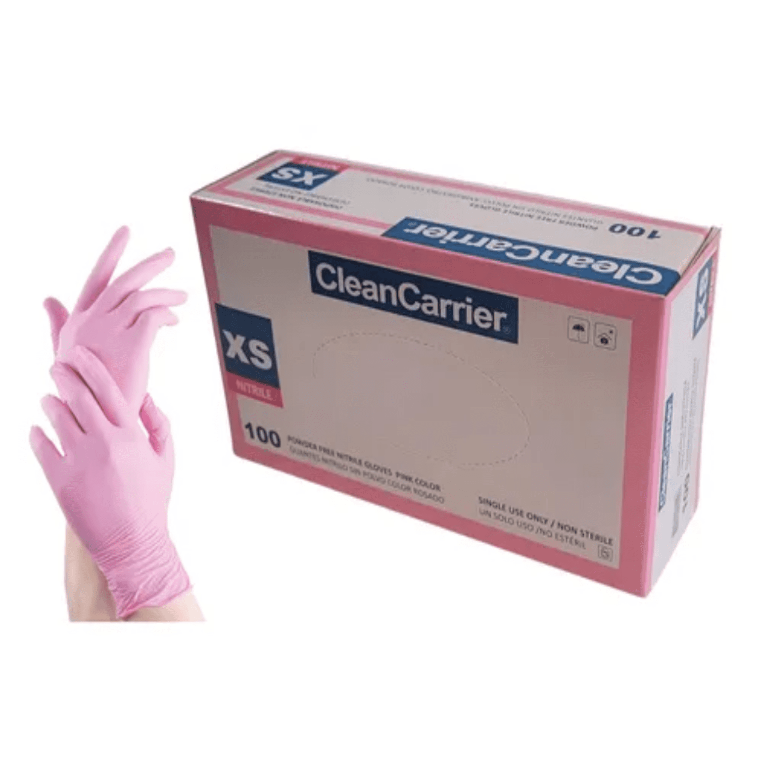 Cleancarrier - Guantes Nitrilo Rosado Xs Sin Polvo 100 Unidades