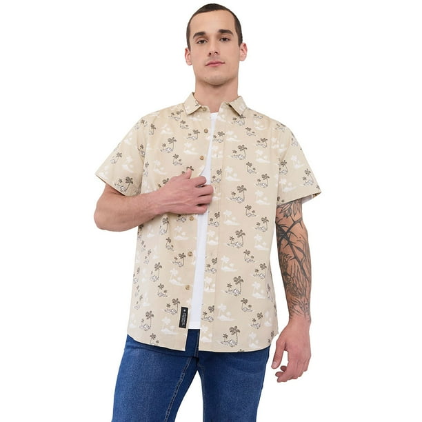 Camisa Hombre Cotton Full Print Beige Corona