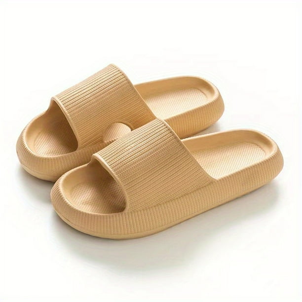 Soft Sole Women's Indoor Pillow Slides - Comfortable Open Toe Bathroom Slippers for Home and Travel