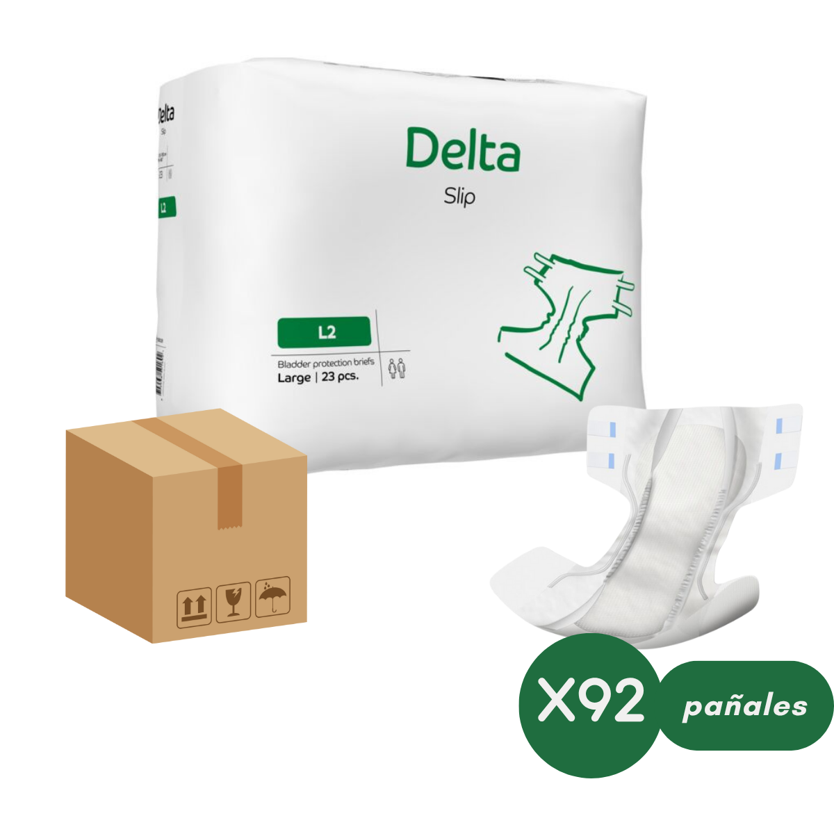 Caja Pañales Adulto Abena Delta Slip L2, Large, 2700Ml, 92 Pañales.-