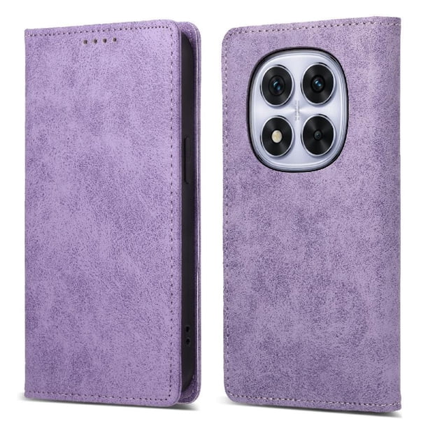 Funda tipo cartera con bloqueo RFID para Xiaomi Redmi Note 14 Pro 4G Con tapa abatible, portatarjetas, cierre magnético, TPU y soporte Morado