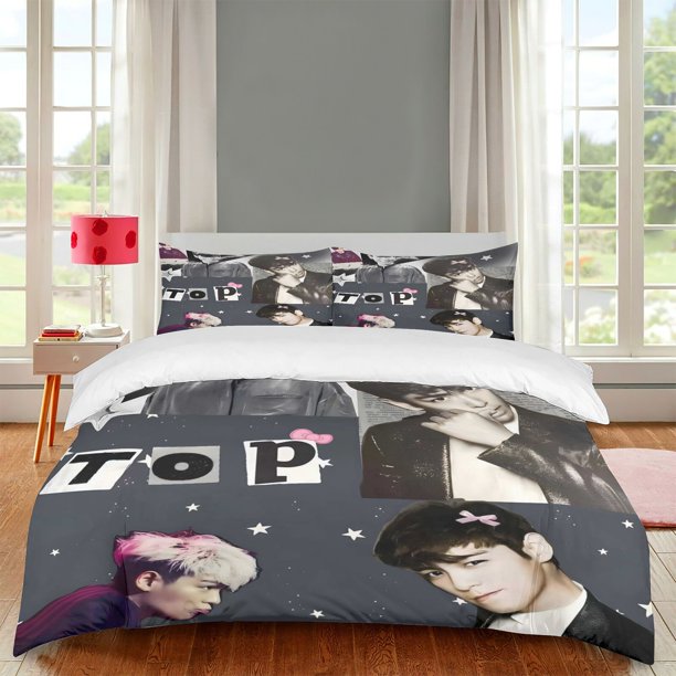 Minimalist Bedding Featuring K-Pop Group BIGBANG And T-OP Theme Ideal for Bedrooms Apartments Or Dorms Offering a Way to Showcase Style And Create a Tranquil Sl