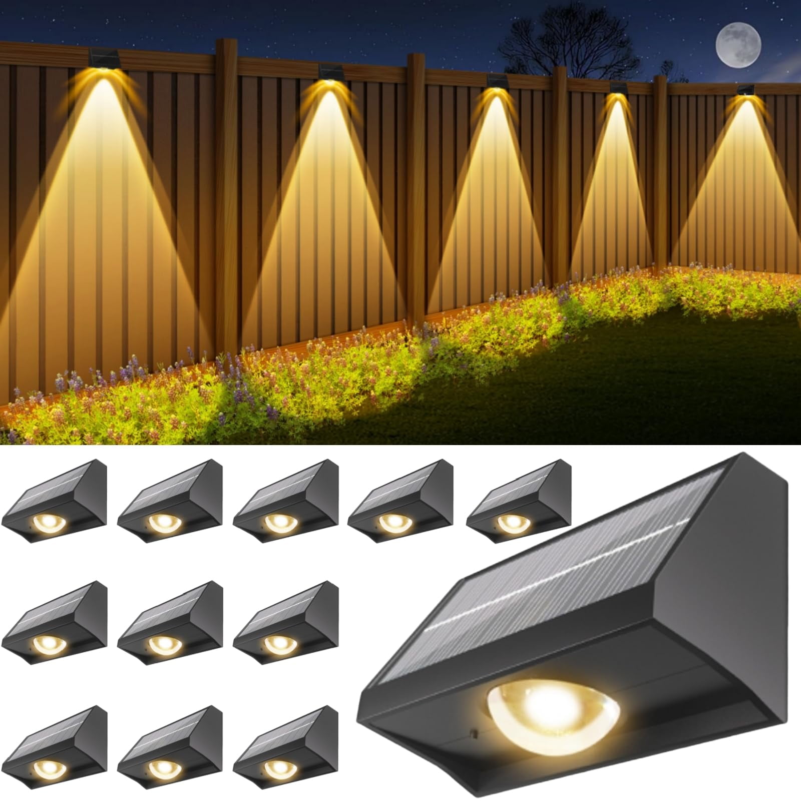 Senlukit - Luces Solares Para Vallas Impermeables Led 7 Modos Paquete De 12
