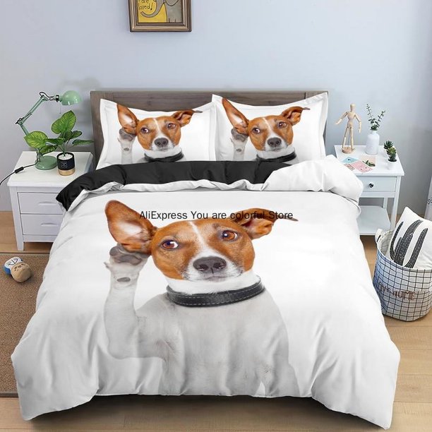 Cute Jack Russell Dog Luxury Queen King Single Bedding Set Duvet Cover With Pillowcase For Kids Adult Bedclothes Bed Sheets