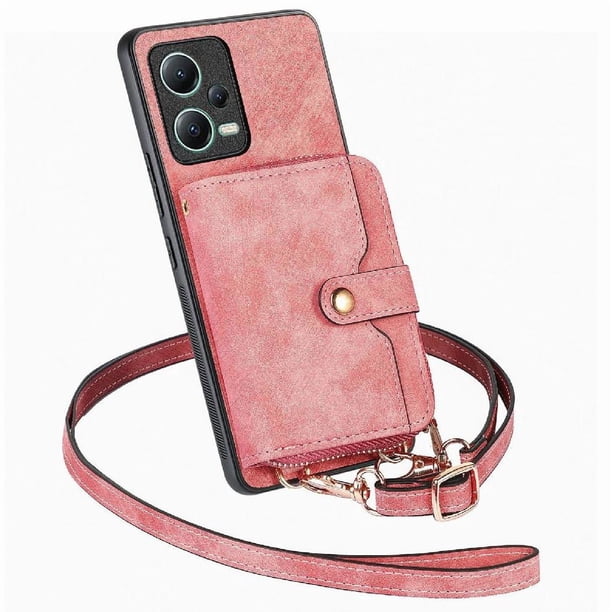 Funda Tipo Cartera con Correa Cruzada para Xaiomi Redmi Note 12 5G Protección Contra Golpes Rosa