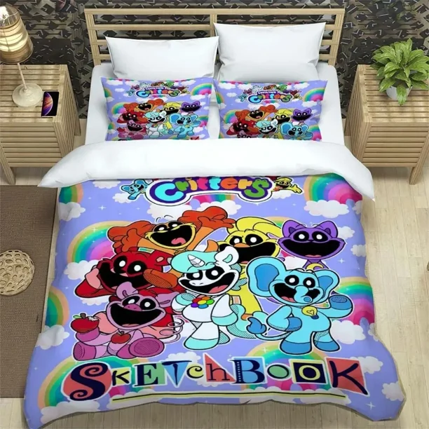 v301 Bed Sheets Anime Smiling Animals CATNAP DOGDAY Bedding Set Brand New Cool Anime Quilt Cover Pillowcase Cute Cartoon Children Gift 3-Piece Bedding Set (1 Duvet Cover + 2 Pillow Shams) Bed Sheets j